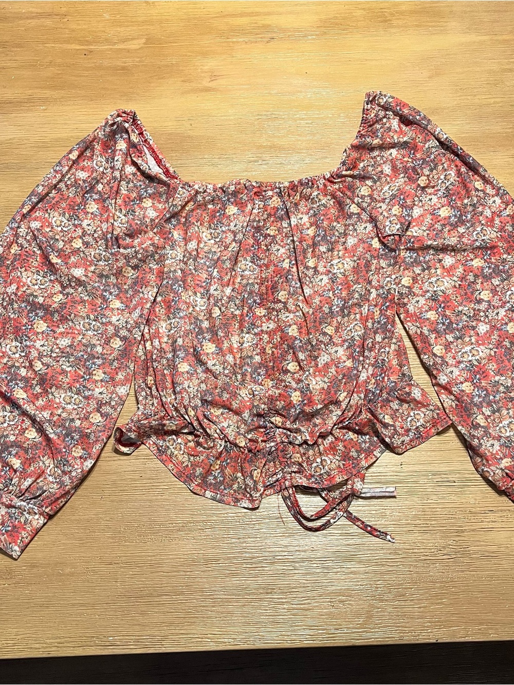 Willow Red Floral Off-Shoulder Smocked Crop Top